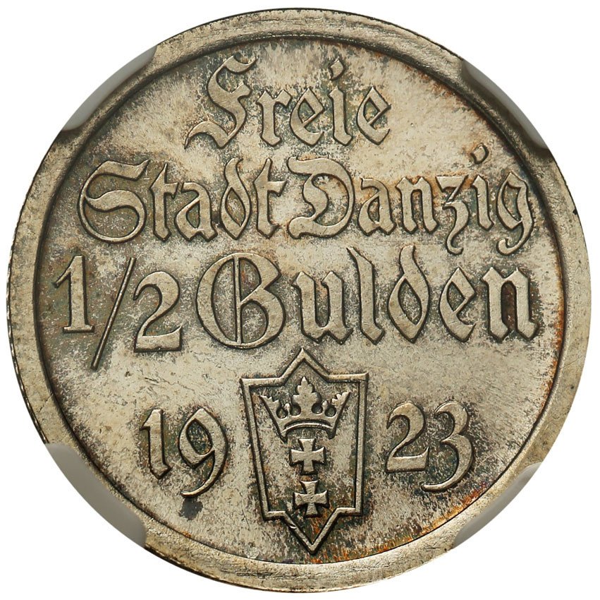 Wolne Miasto Gdańsk / Danzig. 1/2 Guldena  1923 stempel LUSTRZANY NGC PF63